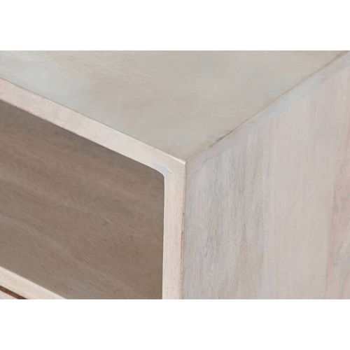 Meuble TV Bois Naturel Et Blanc Pour Salon Élégant