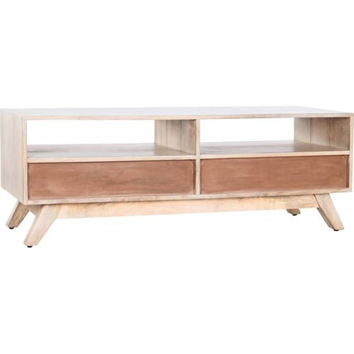 Meuble TV Bois Naturel Et Blanc Pour Salon Élégant