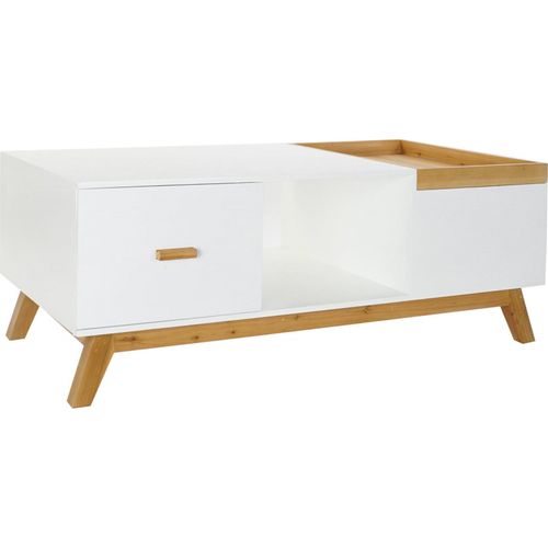 Table Basse Design Blanc Marron Avec Rangement