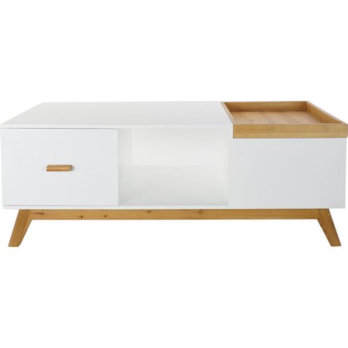 Table Basse Design Blanc Marron Avec Rangement