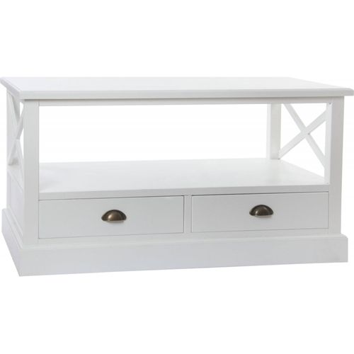 Table Basse Chic En Bois Blanc Avec Rangement Intégré