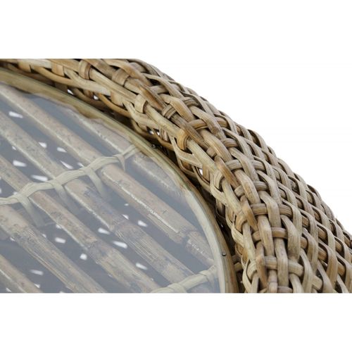 Table Basse Élégance Rustique En Rotin Et Verre