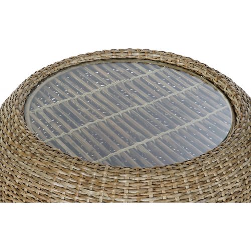 Table Basse Élégance Rustique En Rotin Et Verre