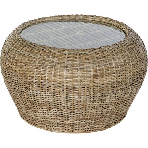 Table Basse Élégance Rustique En Rotin Et Verre