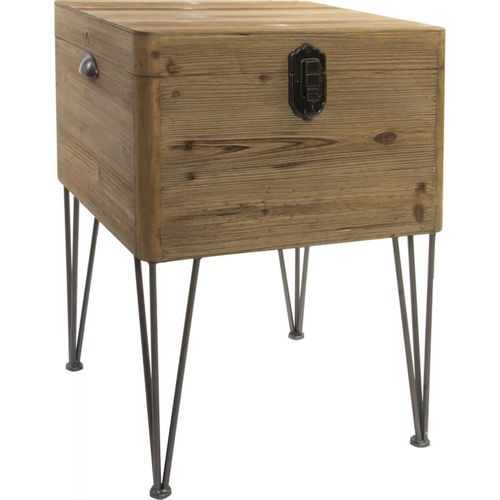 Table D'appoint Élégante En Bois Et Métal Finition Naturelle