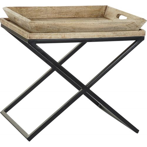 Table D'appoint Élégante En Manguier Et Métal Noir