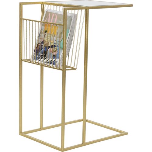 Table D'appoint Dorée Élégante Avec Rangement Intégré