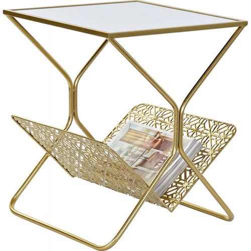 Table D'appoint Élégante Avec Rangement Pour Périodiques En Métal Doré