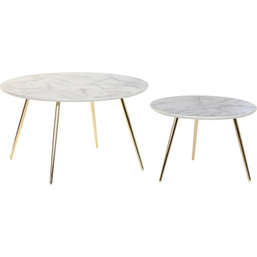 Table D'appoint Élégance Blanc Et Doré Résine Acier