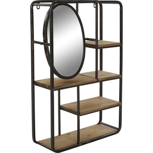 Miroir Étagère Murale Design Industriel Brun Clair