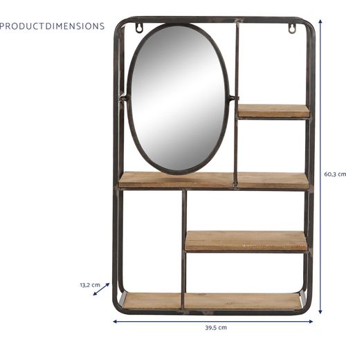 Miroir Étagère Murale Design Industriel Brun Clair