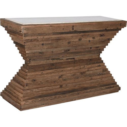 Console Bois Recyclé Et Plateau En Marbre Blanc