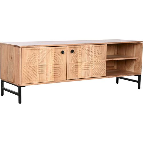 Meuble TV Élégance Acacia Et Notes Métalliques