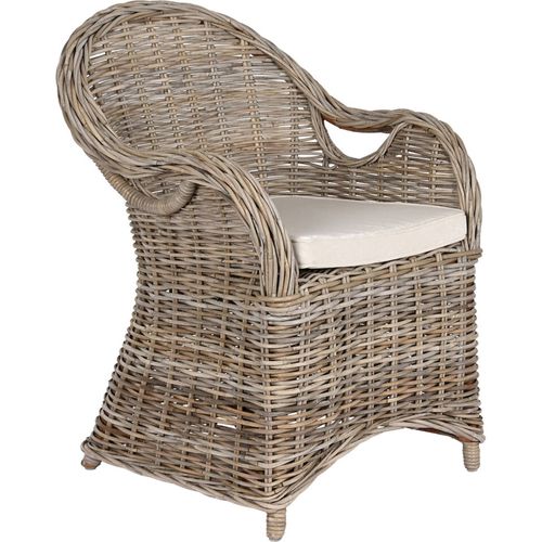 Fauteuil Élégant En Rotin Gris Pour Salon Confortable