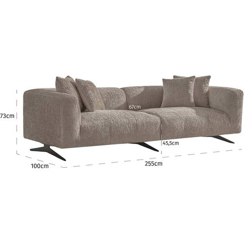 Sofa 3 Places Élégant Beige En Tissu
