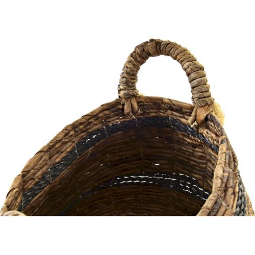 Panier Déco Fibre Marron Et Noir Avec Poignées Et Pompons