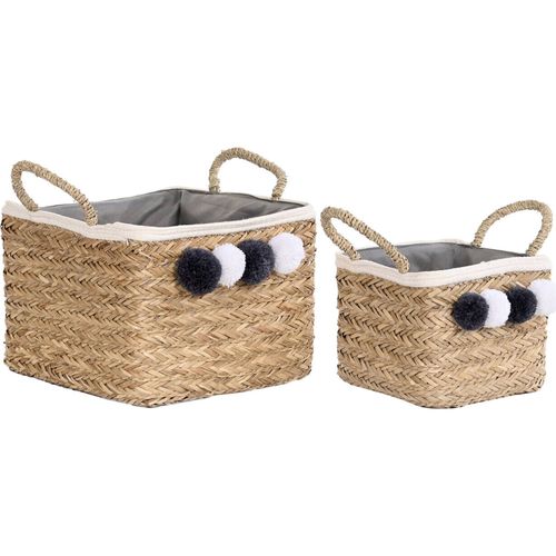 Panier Boho Naturel Pompons Coton Pour Rangement Déco Salon