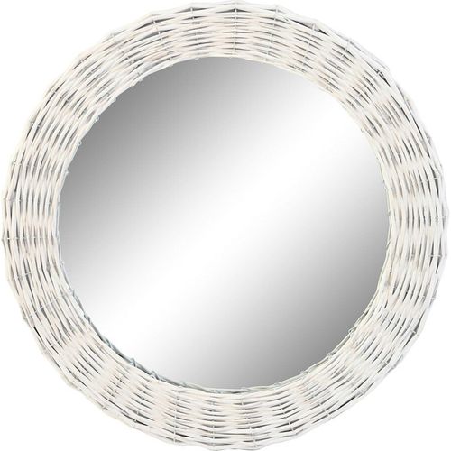 Miroir Rond Tressé Blanc Style Cottage En Osier Et Verre