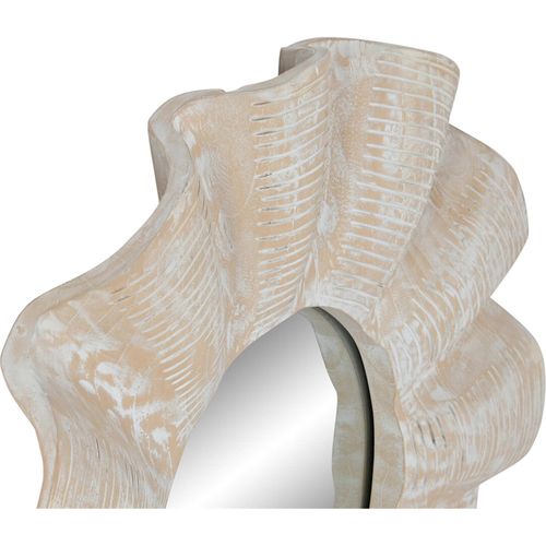 Miroir Rond Sculpté Teck Blanc Effet Décapé Style Naturel