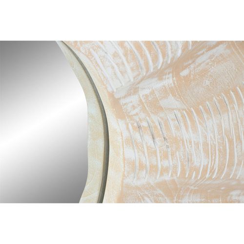 Miroir Rond Sculpté Teck Blanc Effet Décapé Style Naturel