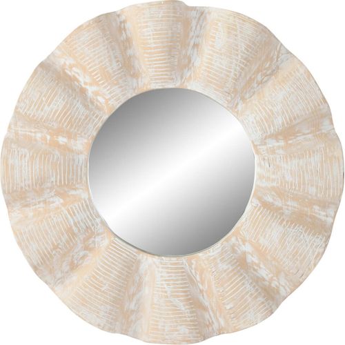 Miroir Rond Sculpté Teck Blanc Effet Décapé Style Naturel