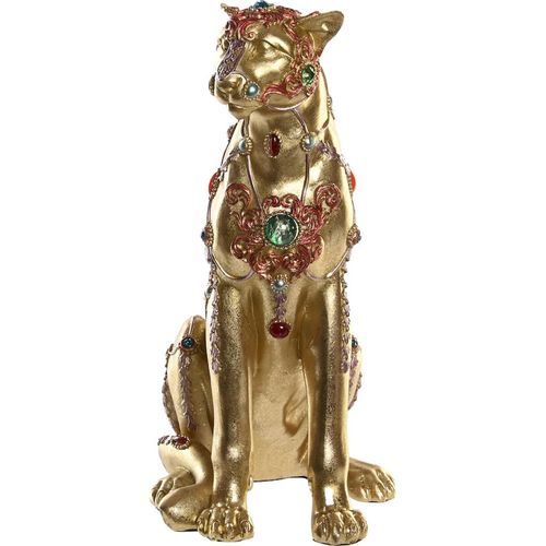 Statue Léopard Doré En Résine Bijoutée Style Colonial Chic