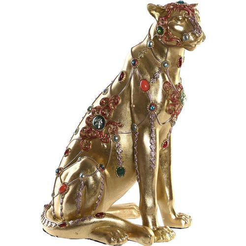 Statue Léopard Doré En Résine Bijoutée Style Colonial Chic