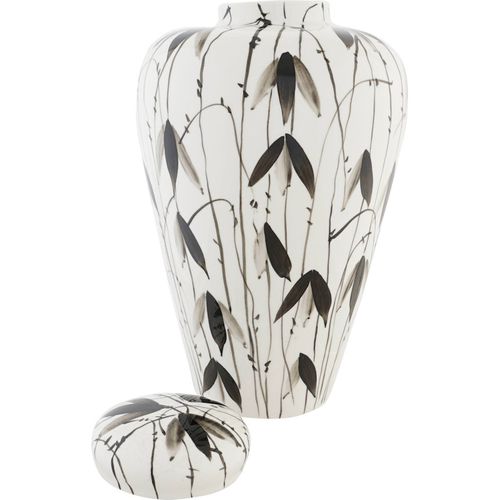 Vase En Porcelaine Blanche Feuilles Noires Style Oriental