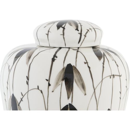 Vase En Porcelaine Blanche Feuilles Noires Style Oriental