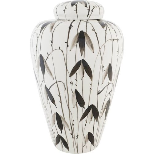 Vase En Porcelaine Blanche Feuilles Noires Style Oriental