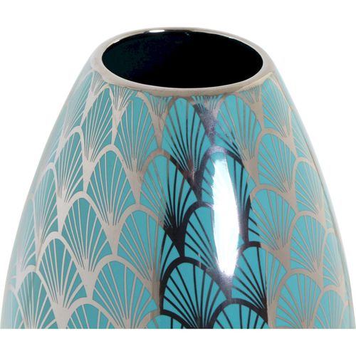 Vase Porcelaine Turquoise Finition Chromée Style Oriental