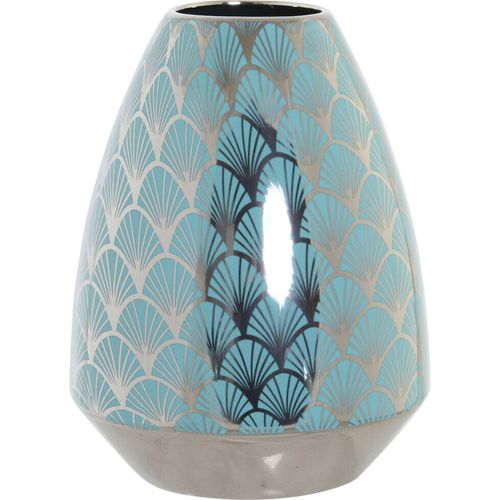 Vase Porcelaine Turquoise Finition Chromée Style Oriental