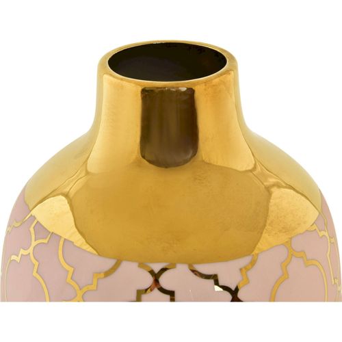 Vase Porcelaine Rose Doré Finition Chromée Élégante