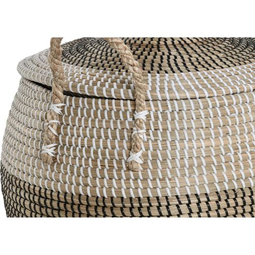 Panier Déco En Jonc De Mer Blanc Noir Naturel Avec Couvercle