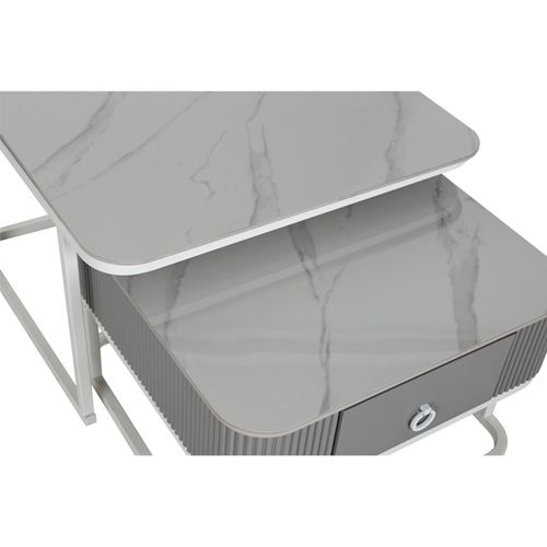 Table Basse Élégante En Métal Blanc Et Pierre Sinterisée