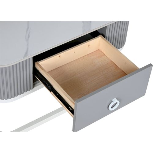 Table Basse Élégante En Métal Blanc Et Pierre Sinterisée