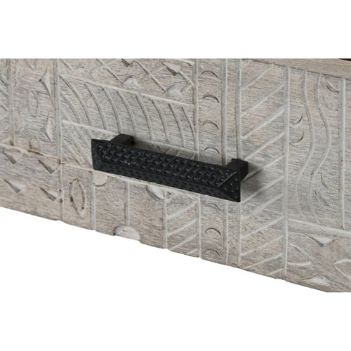 Console Entrée Blanche Sculptée Style Indio Colonial En Manguier Et Métal