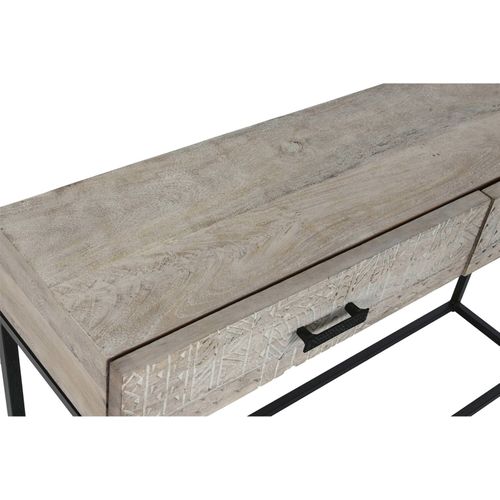 Console Entrée Blanche Sculptée Style Indio Colonial En Manguier Et Métal