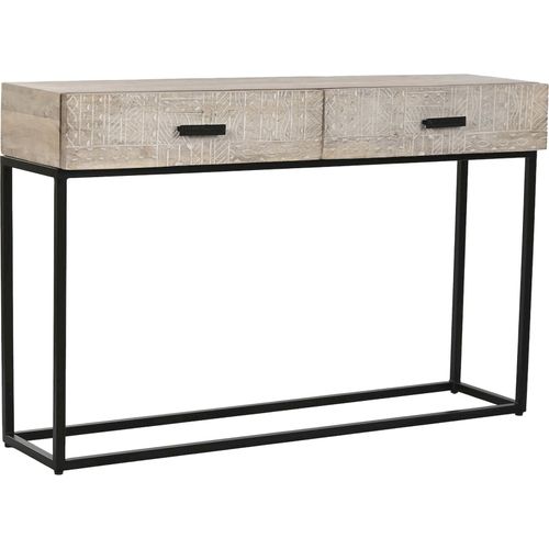 Console Entrée Blanche Sculptée Style Indio Colonial En Manguier Et Métal