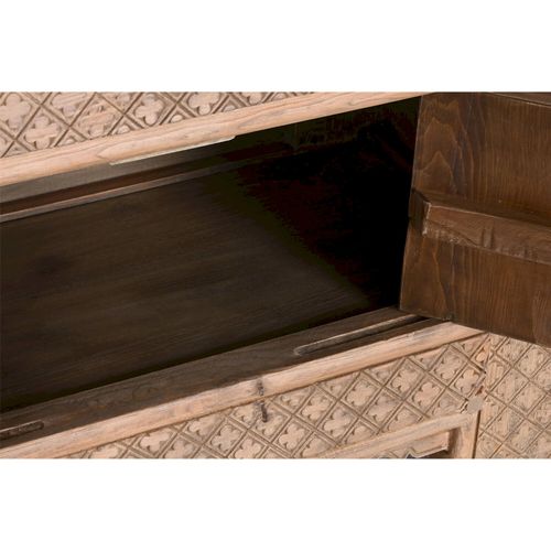 Meuble TV Sculpté En Bois D'orme Massif Finition Naturelle