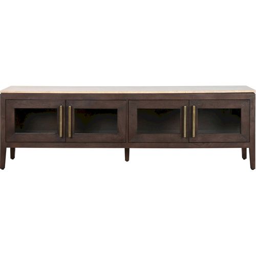 Meuble TV Bois De Manguier Et Marbre Style Moderne Traditionnel