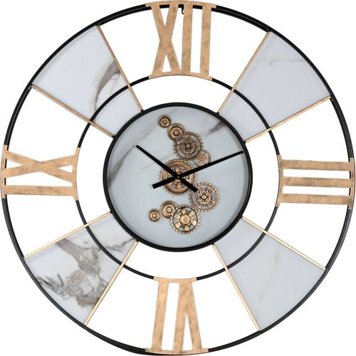 Horloge Murale Métal Blanche Style Loft Chiffres Romains Dorés