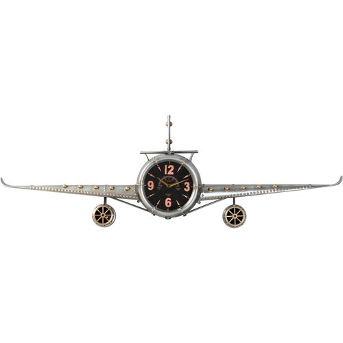 Horloge Murale Avion Métal Argenté Style Vintage Industriel
