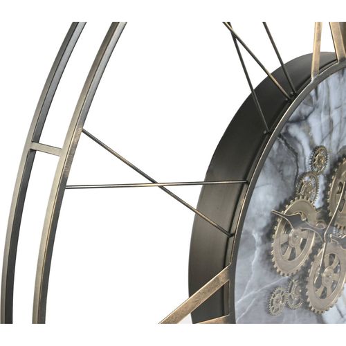 Horloge Murale Métal Doré Style Loft Mécanisme Apparent