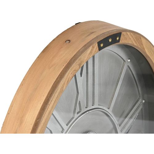 Horloge Murale Métal Effet Bois Design Loft Argent Naturel