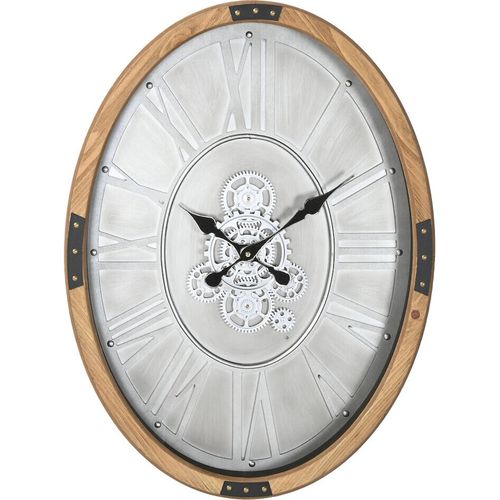 Horloge Murale Métal Effet Bois Design Loft Argent Naturel