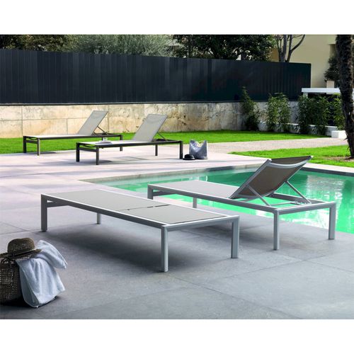 Bain De Soleil Aluminium Taupe Dossier Réglable Textilène