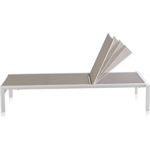 Bain De Soleil Aluminium Blanc Textilène Taupe Dossier Réglable
