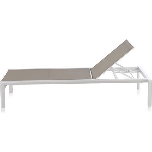 Bain De Soleil Aluminium Blanc Textilène Taupe Dossier Réglable