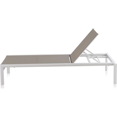 Bain De Soleil Aluminium Blanc Textilène Taupe Dossier Réglable